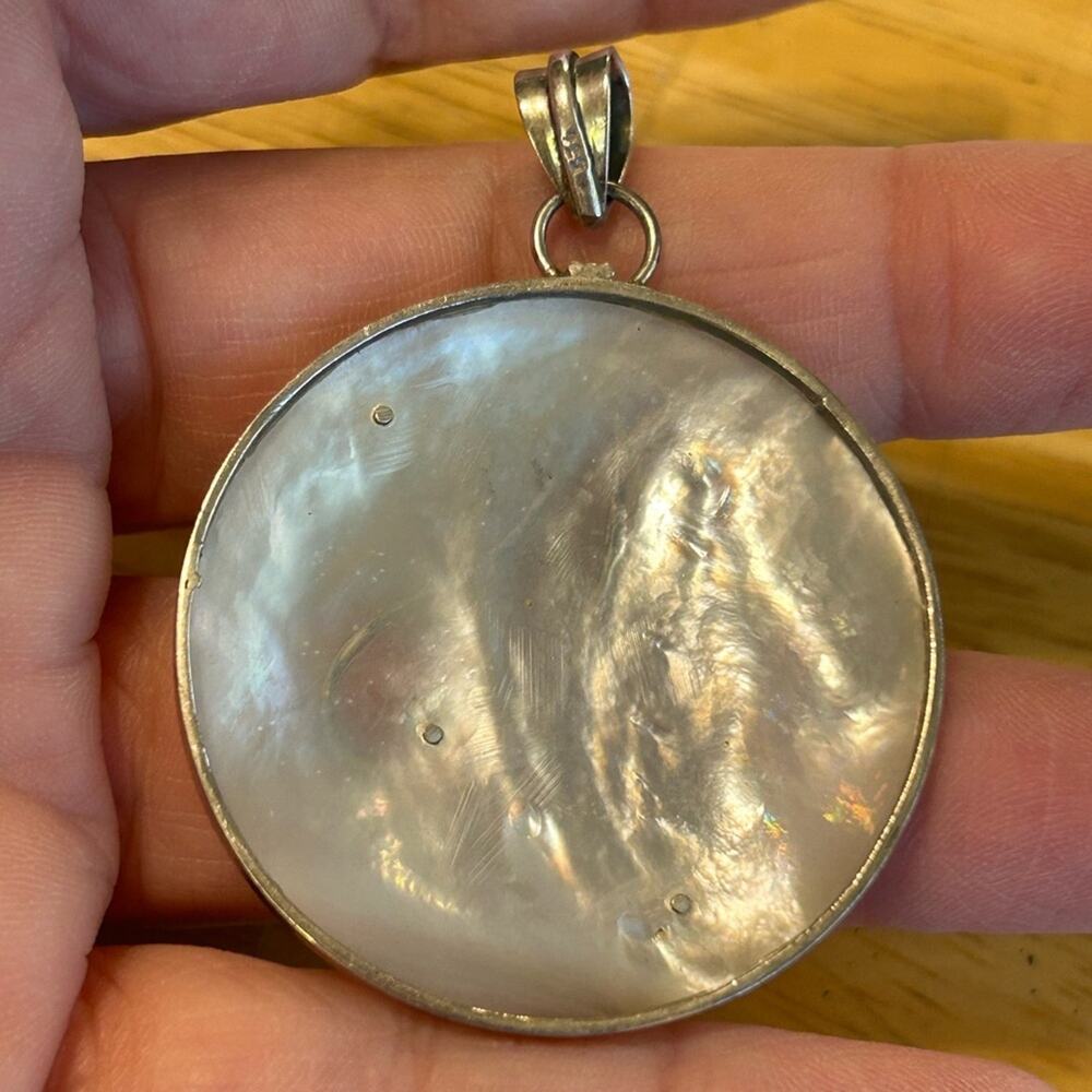Stunning! 925 Sterling Silver MOP mother of pearl large 2” pendant #E108 - Picture 7 of 7